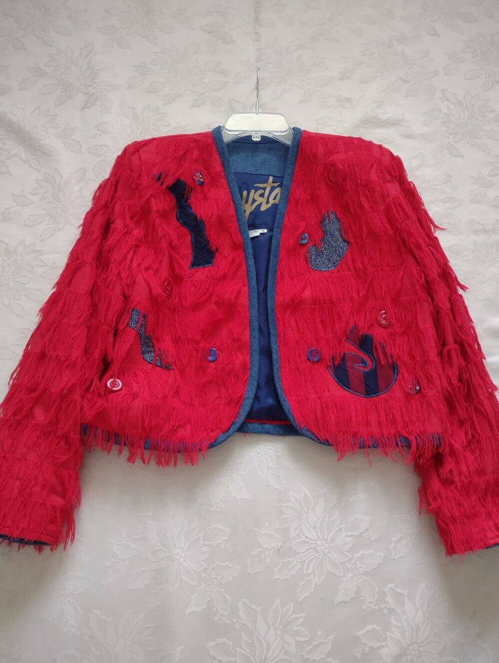 Wearable Art Vintage Crystal Handwoven In Colombia Jacket Fringe Decorated